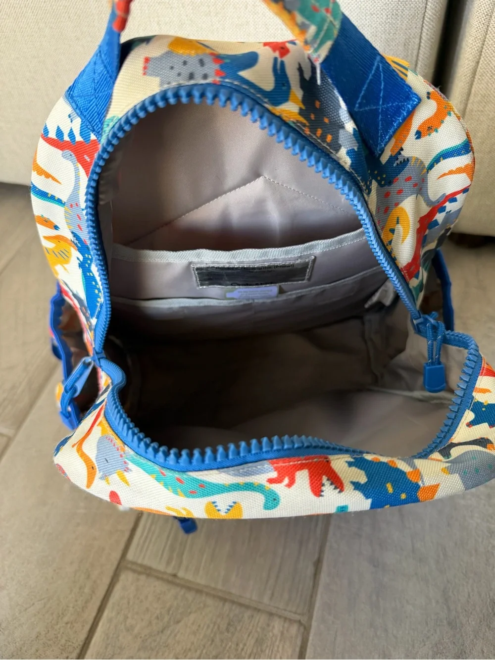 Crate&Barrel Kids Dinosaur Backpack - Blue, Red, Yellow, Green, Orange